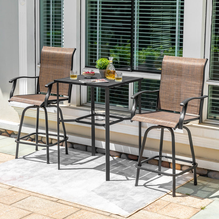 Outdoor 3-Piece Textilene Bar Set, Swivel Bar Stools and Umbrella Hole