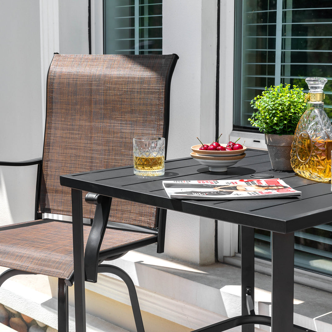 Outdoor 3-Piece Textilene Bar Set, Swivel Bar Stools and Umbrella Hole