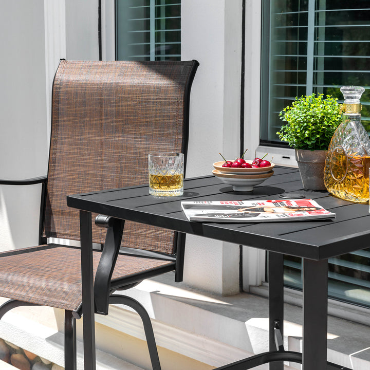 Outdoor 3-Piece Textilene Bar Set, Swivel Bar Stools and Umbrella Hole