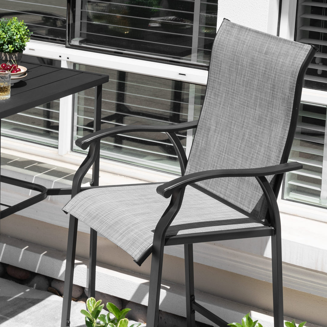 Outdoor 3-Piece Textilene Bar Set, Height Back Bar Stools and Umbrella Hole