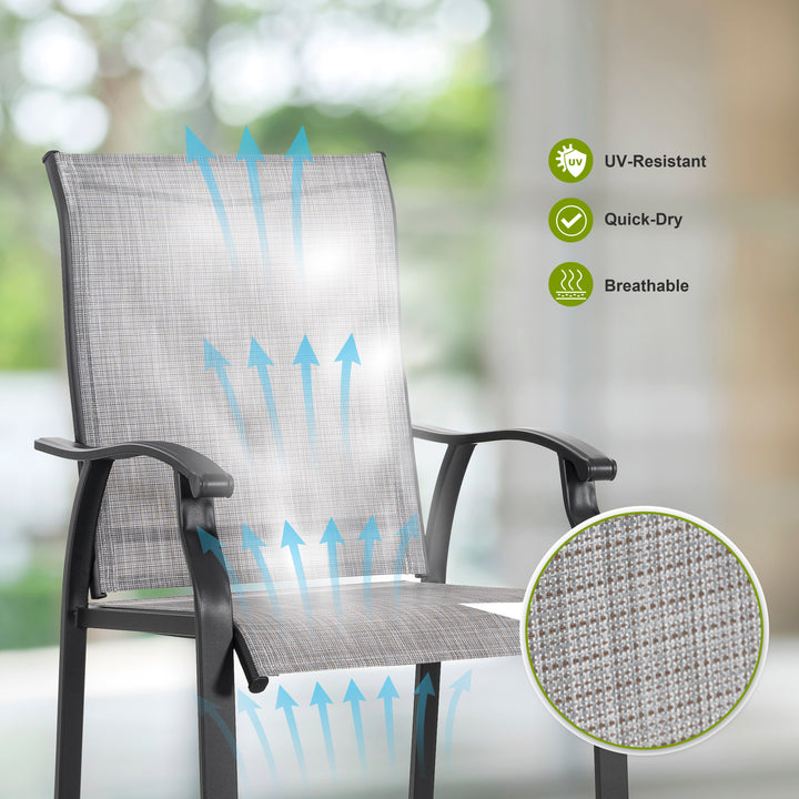Outdoor 3-Piece Textilene Bar Set, Height Back Bar Stools and Umbrella Hole