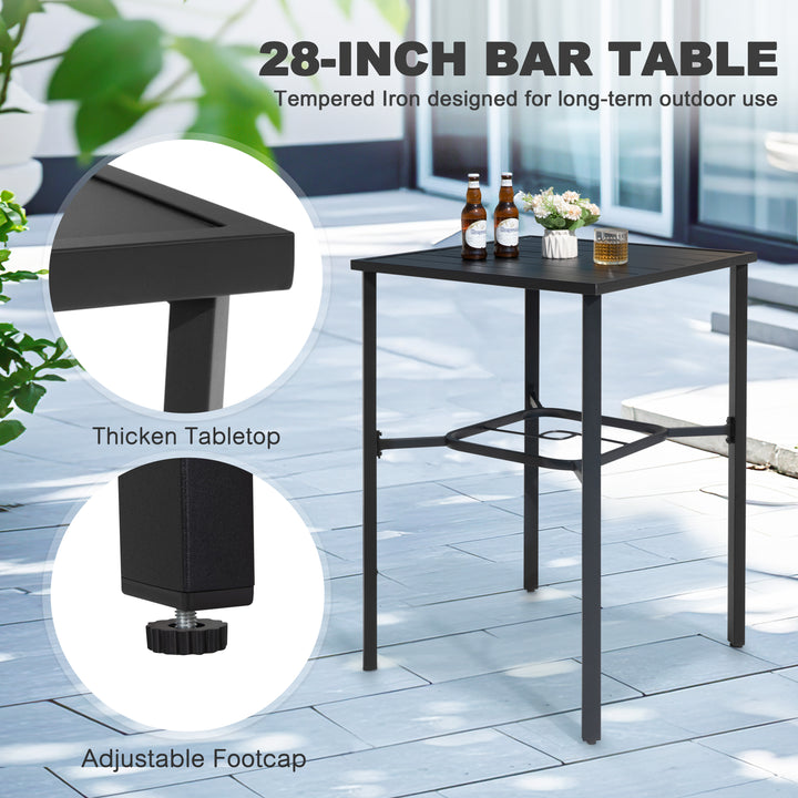 Outdoor 3-Piece Textilene Bar Set, Height Back Bar Stools and Umbrella Hole