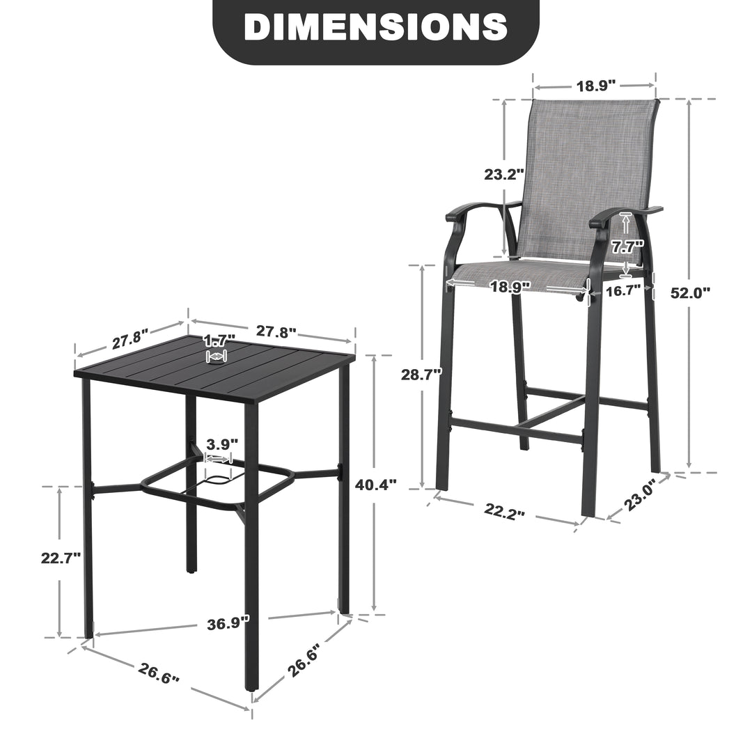 Outdoor 5-Piece Textilene Bar Set, Height Back Bar Stools and Umbrella Hole