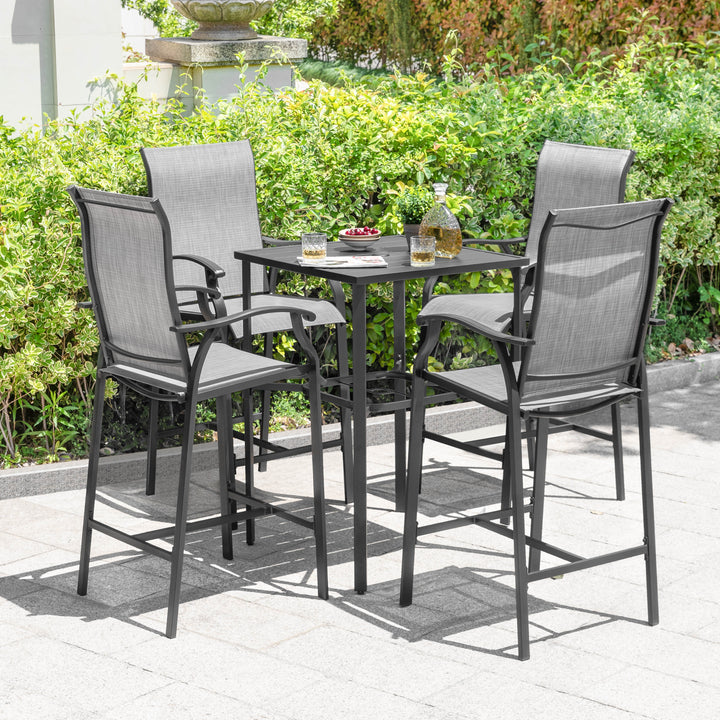 Outdoor 5-Piece Textilene Bar Set, Height Back Bar Stools and Umbrella Hole