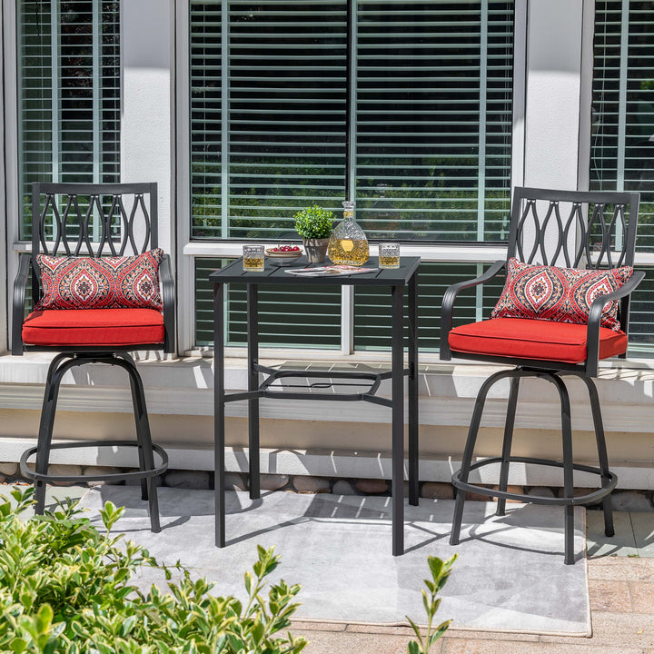 Outdoor 3PCS Metal Swivel Bar Set with Umbrella Hole and Padded Cushions