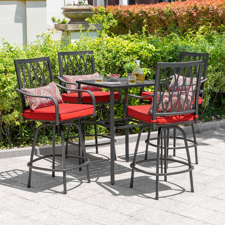 Outdoor 5PCS Metal Swivel Bar Set with Umbrella Hole and Padded Cushions