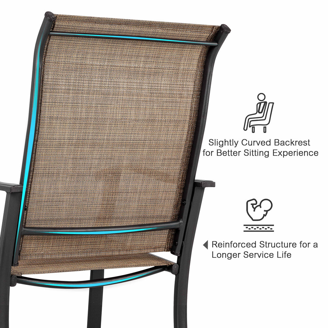 Patio Textilene Dining Set of 5 with Umbrella Hole, Wood-Grain Tabletop