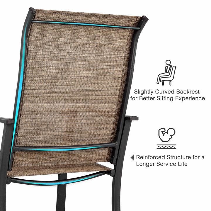Patio Textilene Dining Set of 5 with Umbrella Hole, Wood-Grain Tabletop