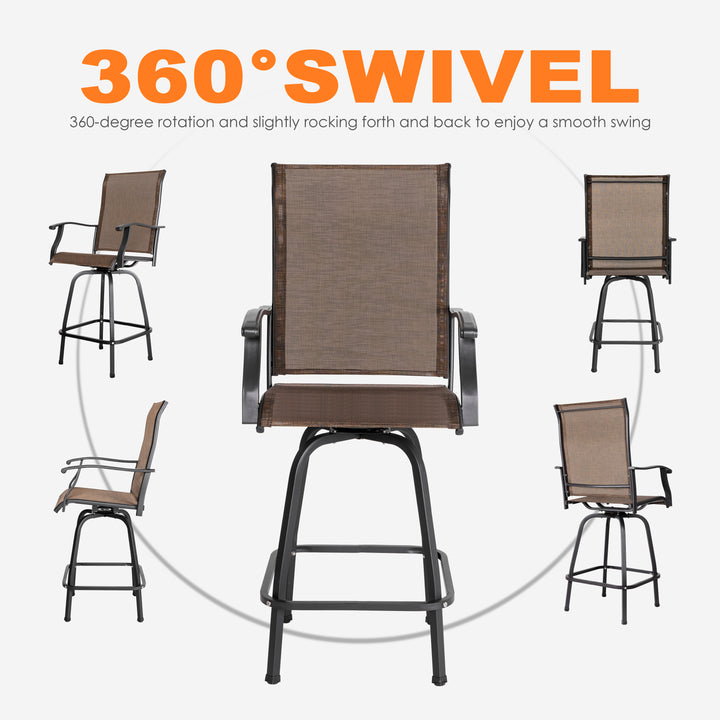 5-Piece Outdoor Patio Swivel Bar Stool Set with Glass Table, All-Weather Textilene