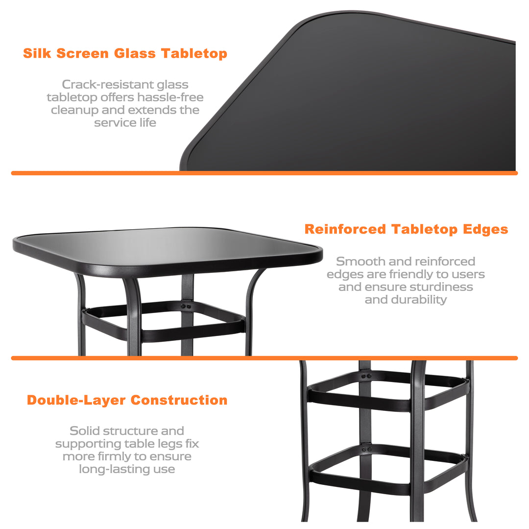 5-Piece Outdoor Patio Swivel Bar Stool Set with Glass Table, All-Weather Textilene