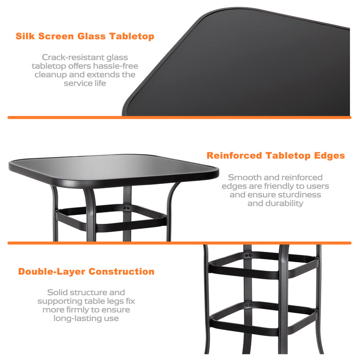 5-Piece Outdoor Patio Swivel Bar Stool Set with Glass Table, All-Weather Textilene