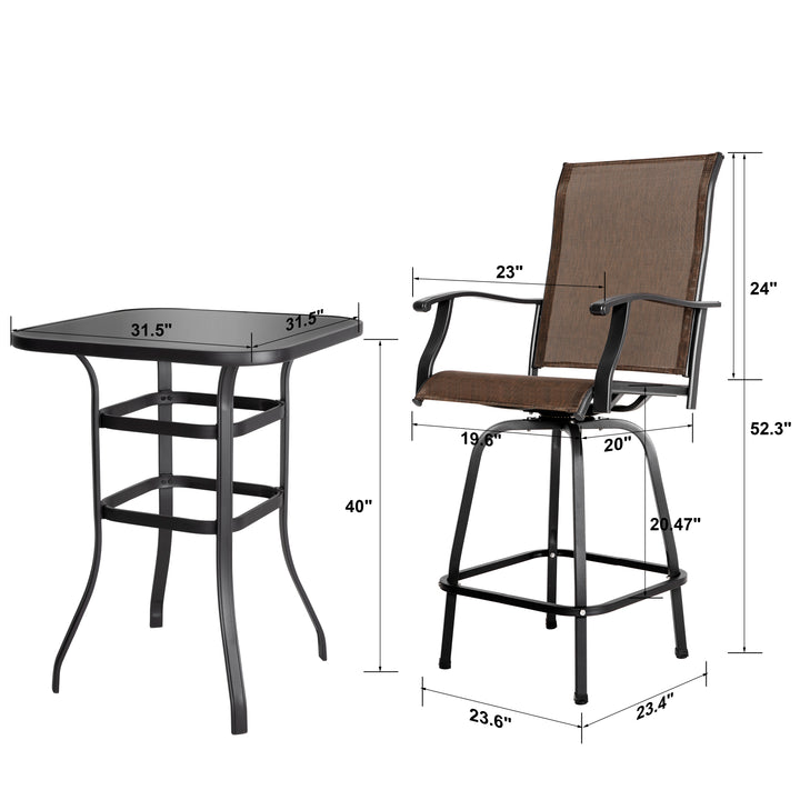 5-Piece Outdoor Patio Swivel Bar Stool Set with Glass Table, All-Weather Textilene