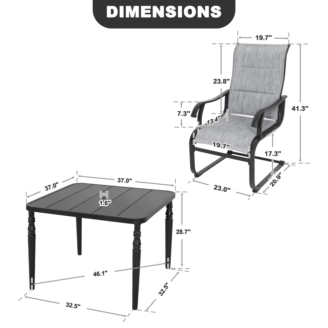 5-Piece Patio Outdoor Textilene and Metal Dining Set with Umbrella Hole