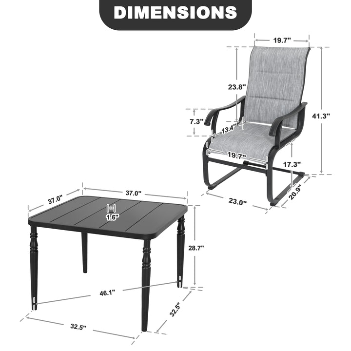 5-Piece Patio Outdoor Textilene and Metal Dining Set with Umbrella Hole