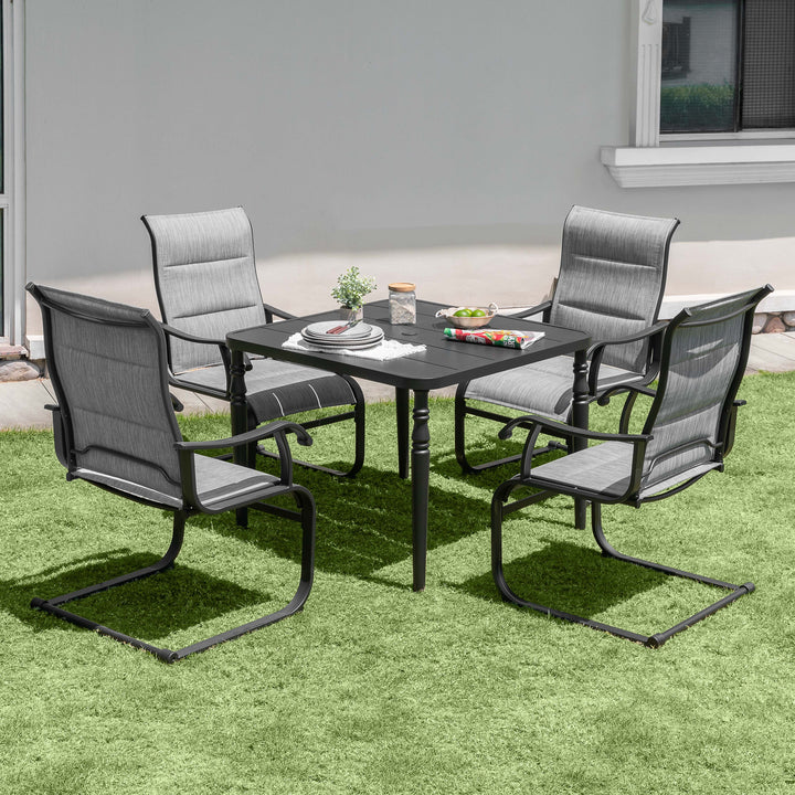 5-Piece Patio Outdoor Textilene and Metal Dining Set with Umbrella Hole