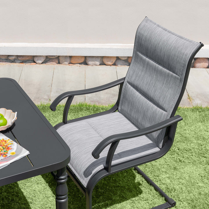5-Piece Patio Outdoor Textilene and Metal Dining Set with Umbrella Hole