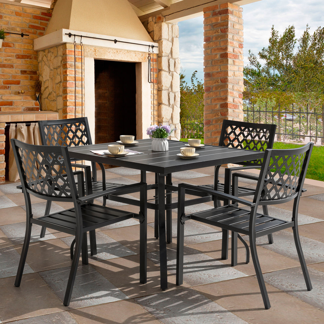 Outdoor 5-Piece Dining Set, Iron Finish, Black with Gold Speckles