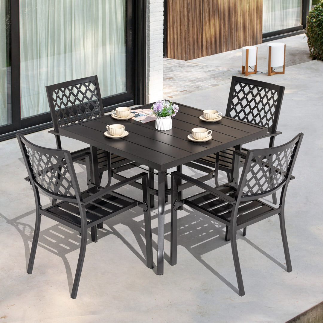 Outdoor 5-Piece Dining Set, Iron Finish, Black with Gold Speckles