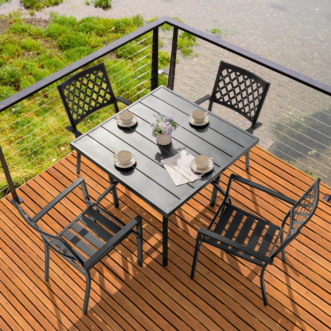 Outdoor 5-Piece Dining Set, Iron Finish, Black with Gold Speckles