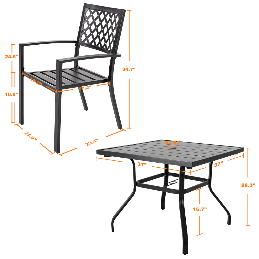 Outdoor 5-Piece Dining Set, Iron Finish, Black with Gold Speckles