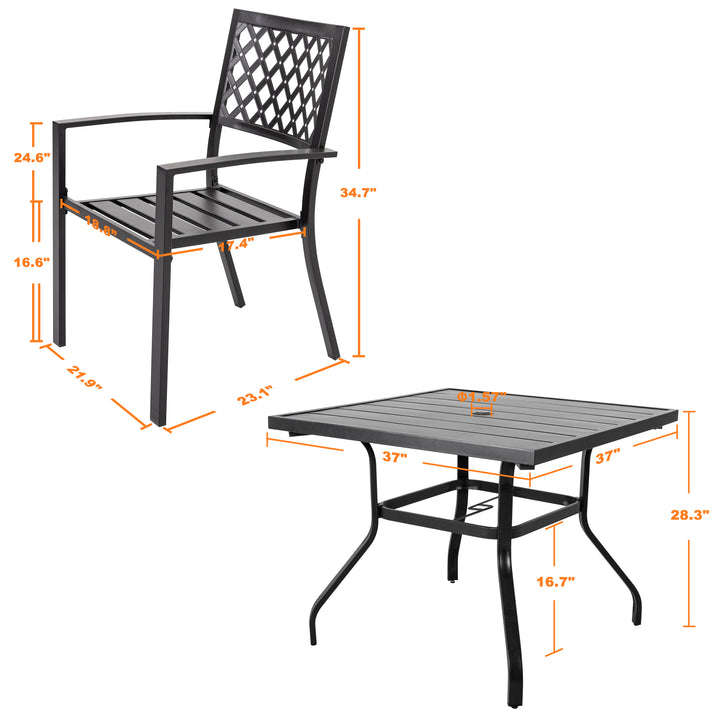 Outdoor 5-Piece Dining Set, Iron Finish, Black with Gold Speckles
