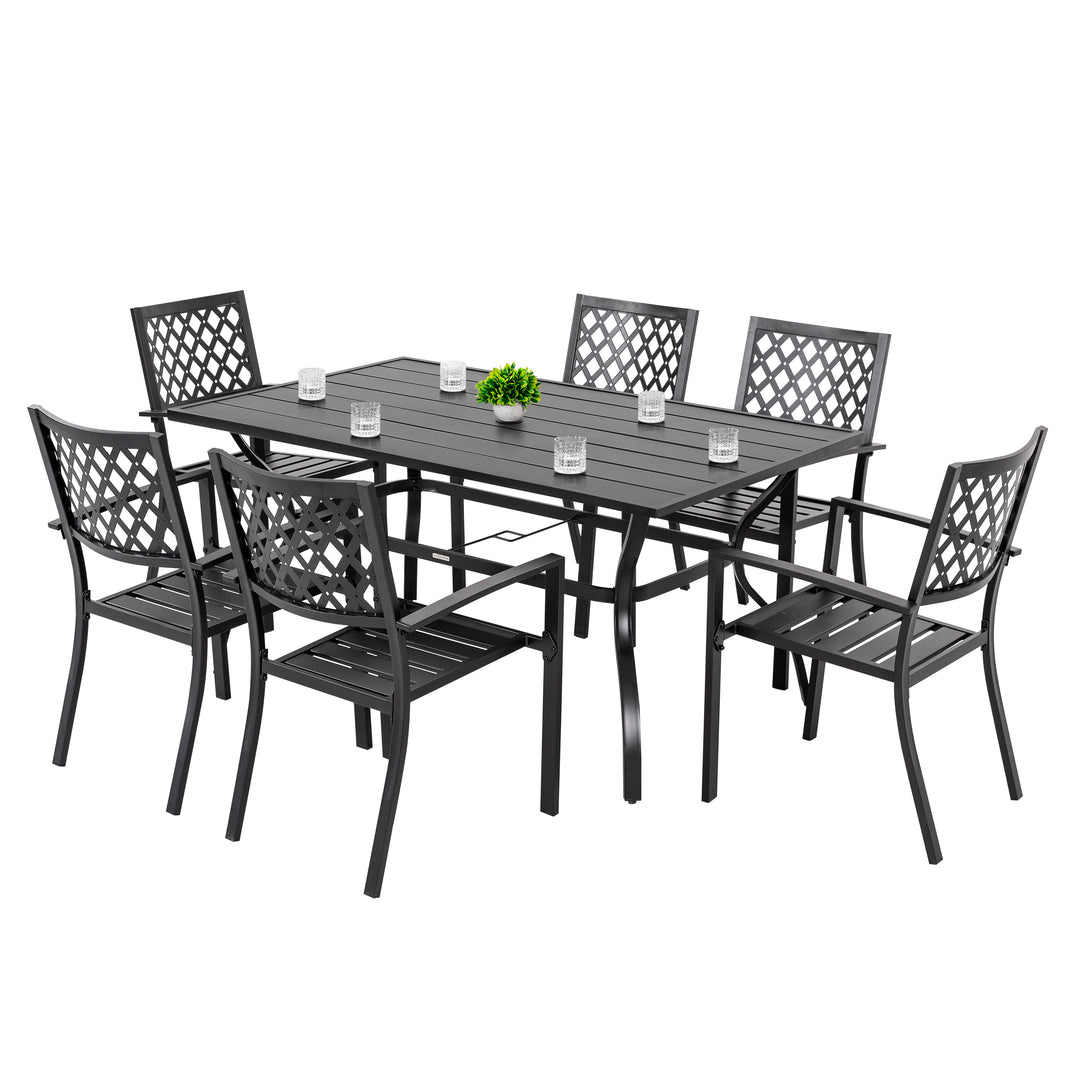 Outdoor 7-Piece Dining Set, Iron Finish, Black with Gold Speckles