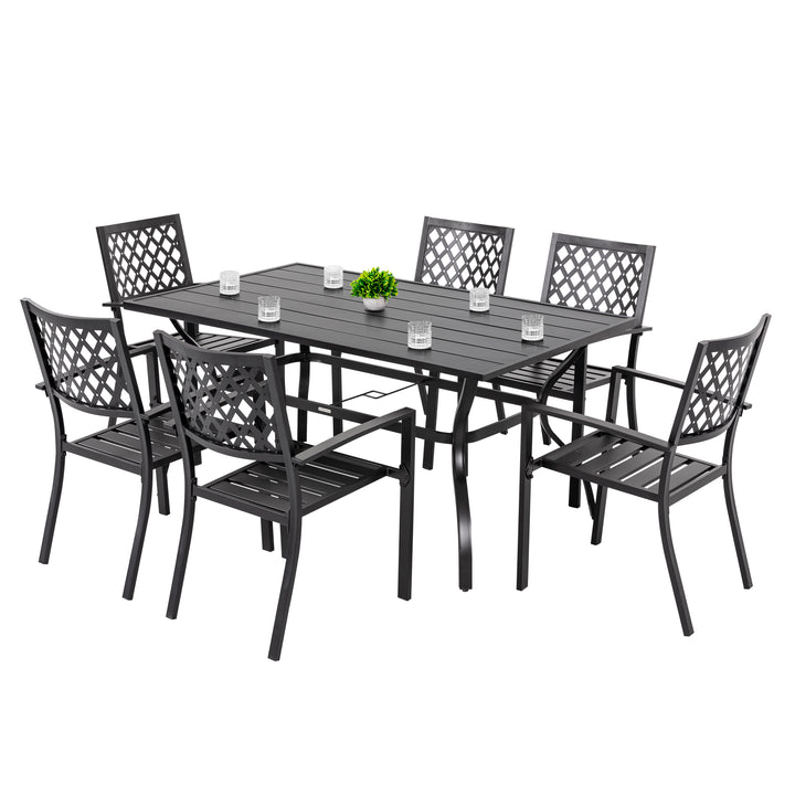 Outdoor 7-Piece Dining Set, Iron Finish, Black with Gold Speckles