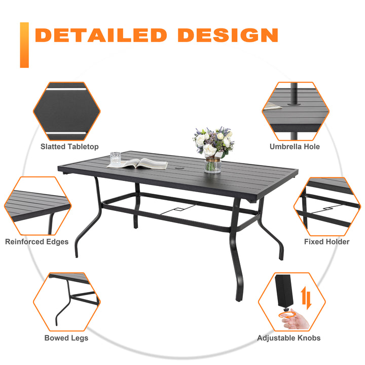 Outdoor 7-Piece Dining Set, Iron Finish, Black with Gold Speckles