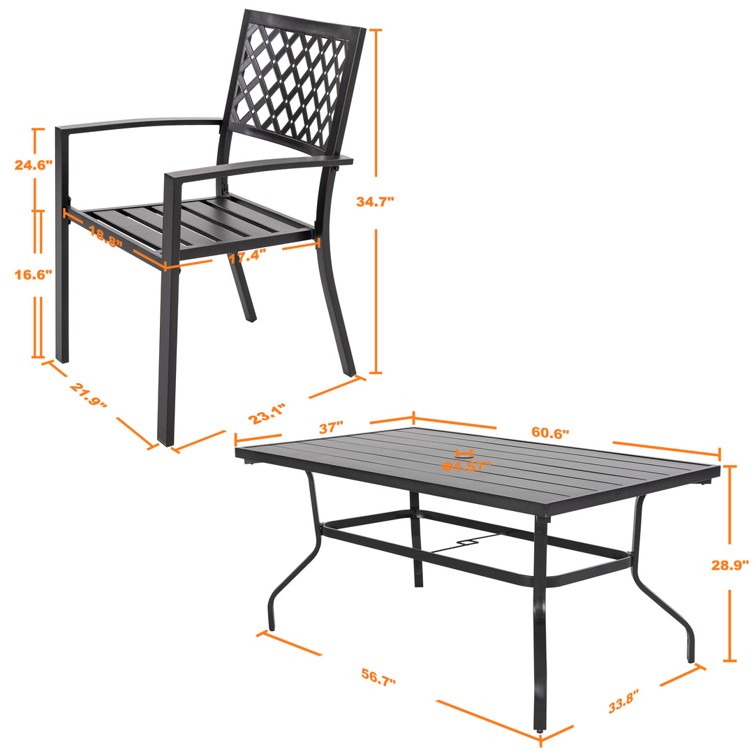 Outdoor 7-Piece Dining Set, Iron Finish, Black with Gold Speckles