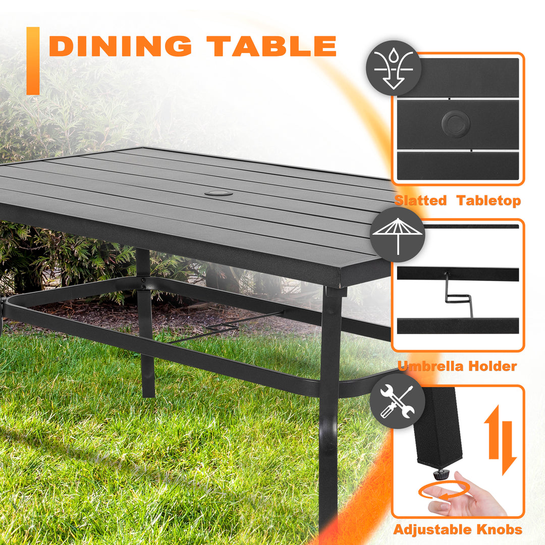 Outdoor 7-Piece Dining Set, Iron Finish, Black with Gold Speckles