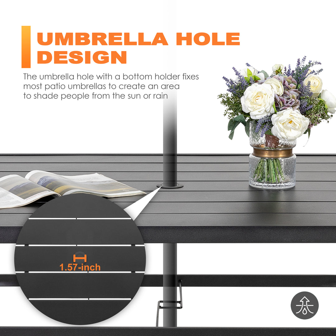 Outdoor 7-Piece Dining Set, Iron Finish, Black with Gold Speckles