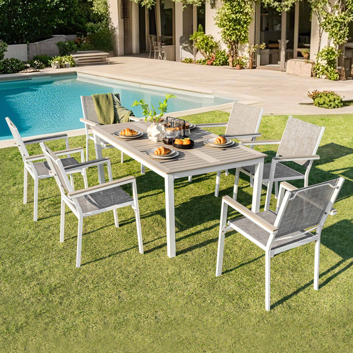 7-Piece Outdoor Dining Set with Umbrella Hole, Stackable Chairs
