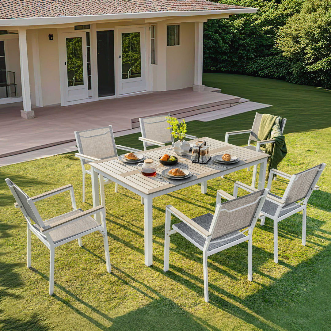 7-Piece Outdoor Dining Set with Umbrella Hole, Stackable Chairs