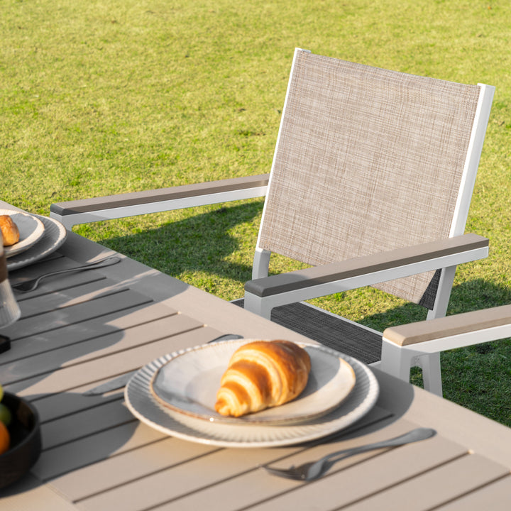 7-Piece Outdoor Dining Set with Umbrella Hole, Stackable Chairs
