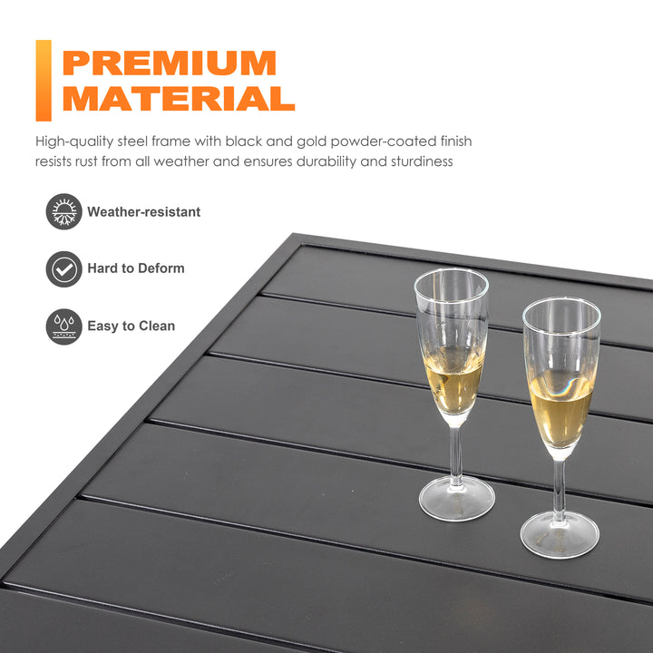 7 Piece Metal Patio Dining Set Wrought Iron Patio Furniture, 6 Stackable Patio Chairs and Rectangle Patio Dining Table with 1.57 Inch Umbrella Hole