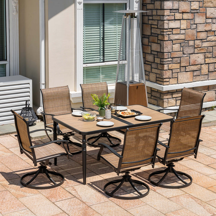 Patio Textilene Dining Table Set of 7 with Umbrella Hole and Swivel Chairs