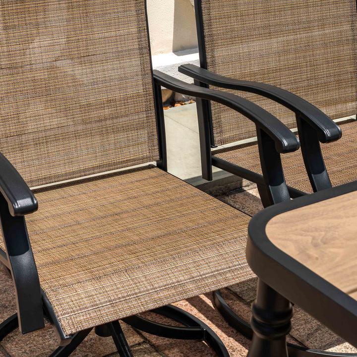 Patio Textilene Dining Table Set of 7 with Umbrella Hole and Swivel Chairs