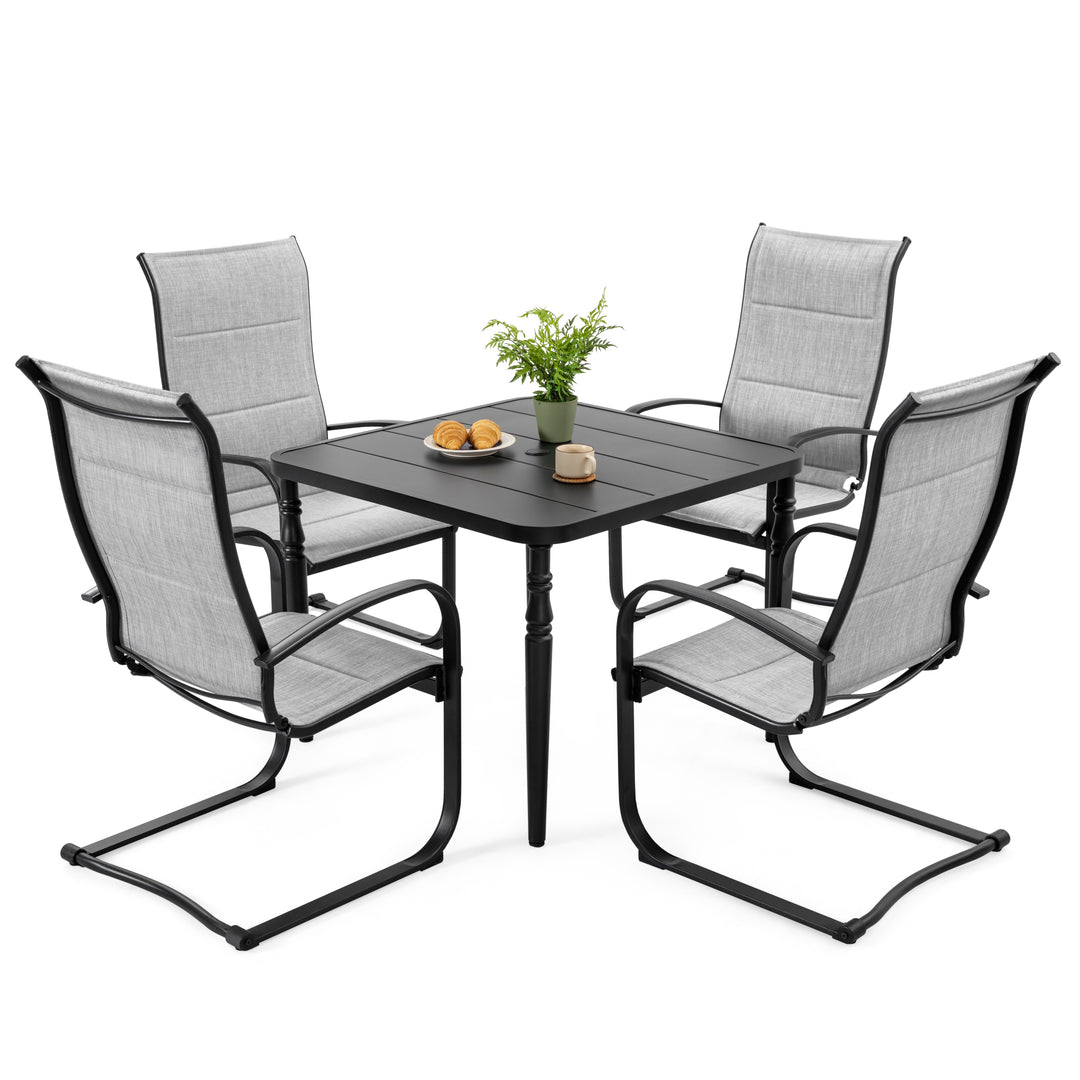 5-Piece Patio Outdoor Metal and Textilene Dining Set with Umbrella Hole