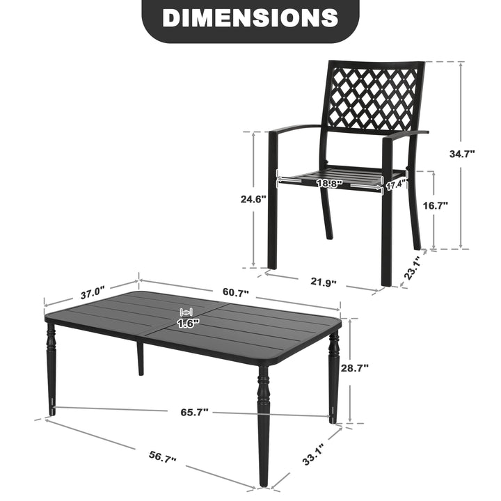 Patio Metal Dining Set with 6 Stackable Chairs and Umbrella Hole, Black