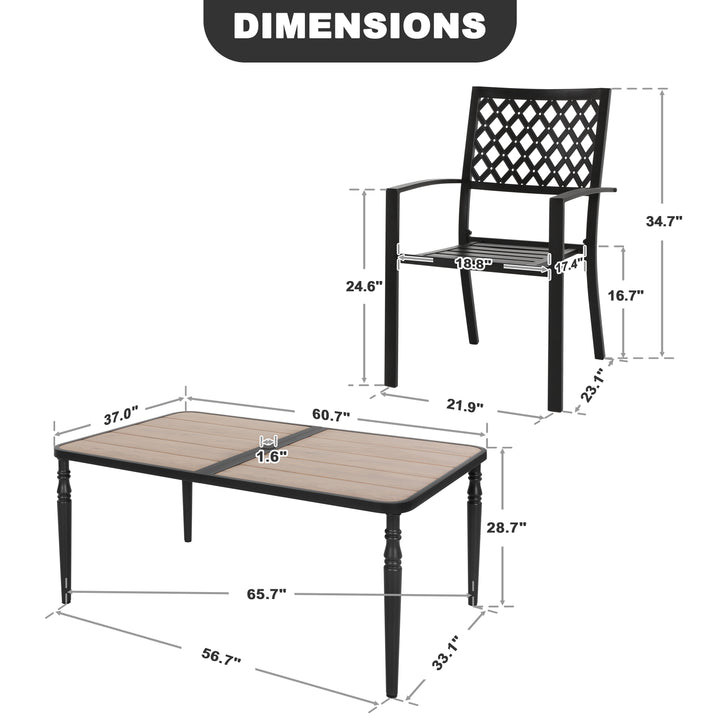 Patio Metal Dining Set with Umbrella Hole and 6 Stackable Chairs