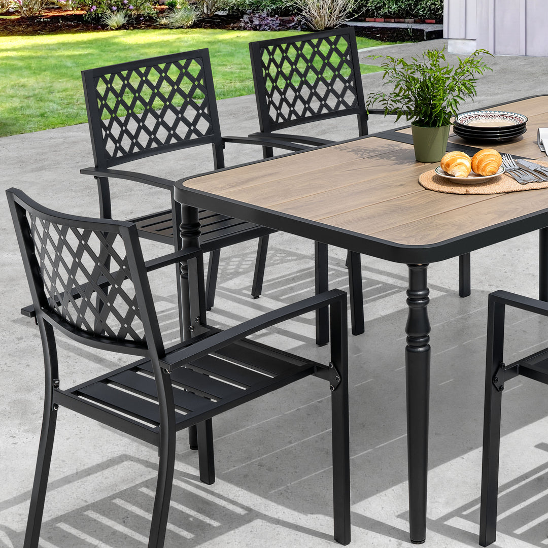 Patio Metal Dining Set with Umbrella Hole and 6 Stackable Chairs