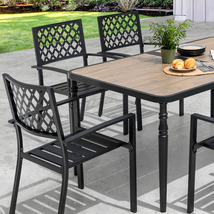 Patio Metal Dining Set with Umbrella Hole and 6 Stackable Chairs