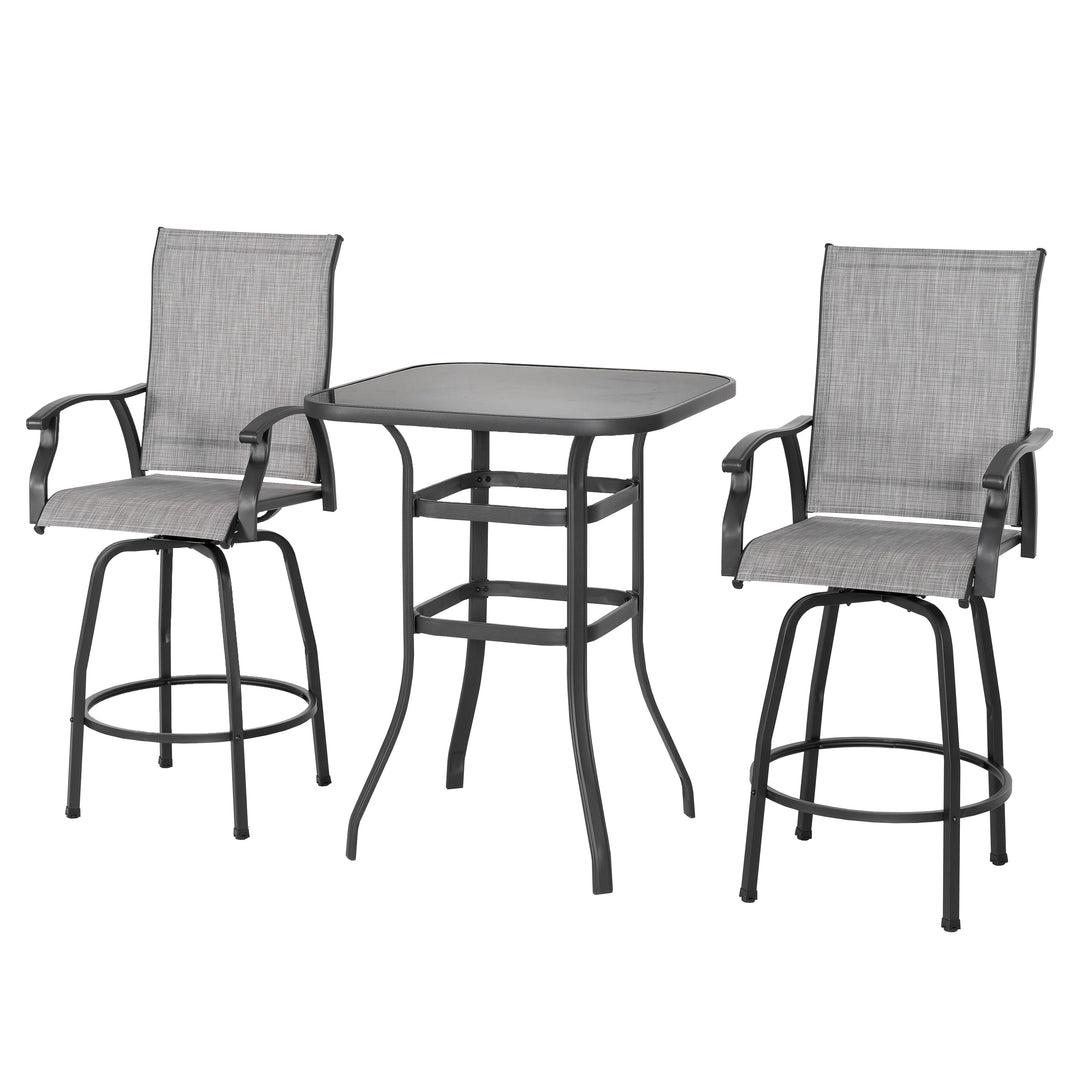 Outdoor 3-Piece Textilene Bar Set, Swivel Bar Stools and Bar Table, Gray