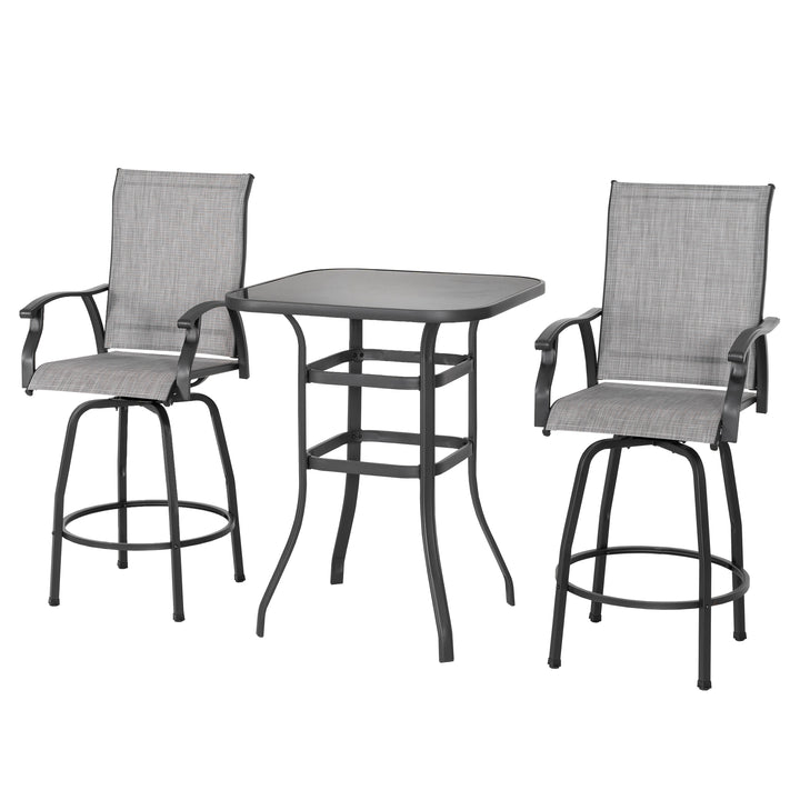 Outdoor 3-Piece Textilene Bar Set, Swivel Bar Stools and Bar Table, Gray
