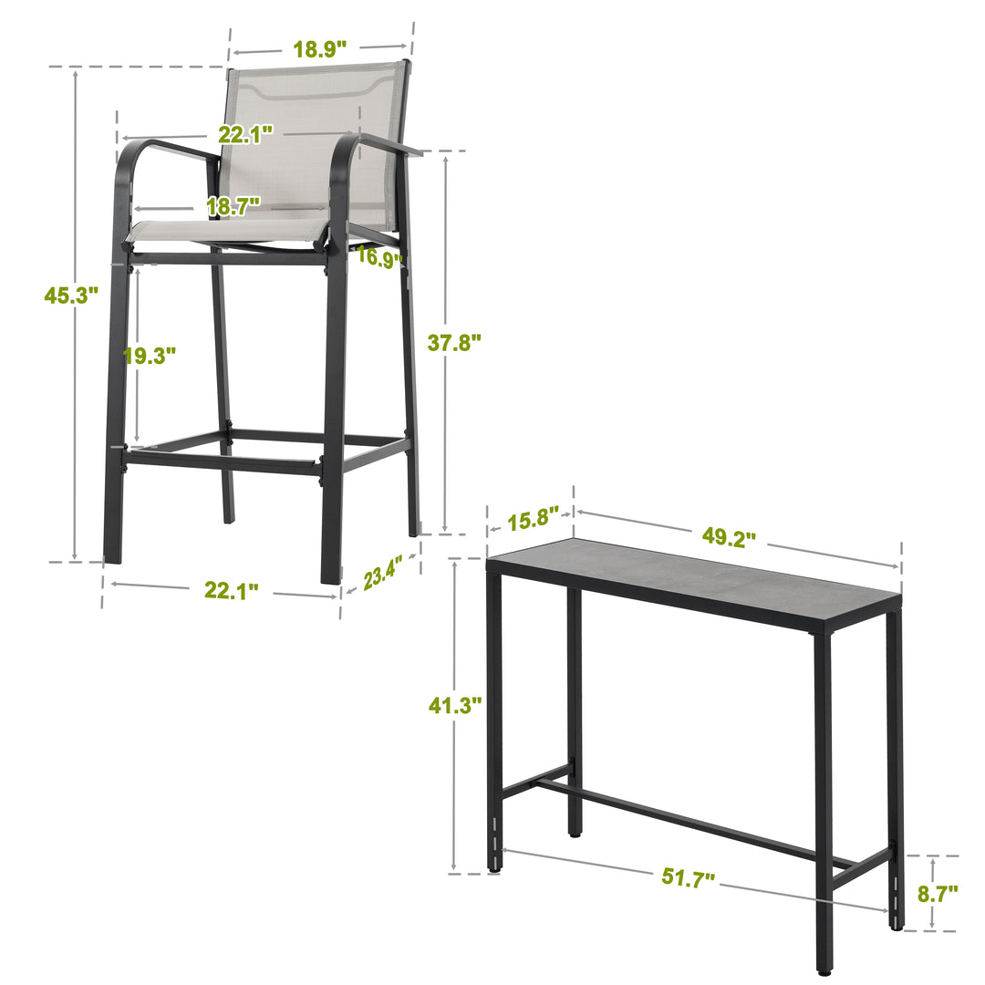 Outdoor Textilene Bar Set with Powder-Coated Iron Frame, Gray