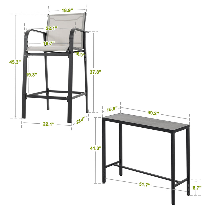 Outdoor Textilene Bar Set with Powder-Coated Iron Frame, Gray