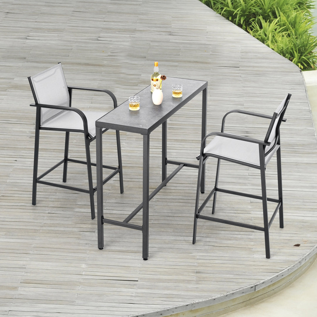 Outdoor Textilene Bar Set with Powder-Coated Iron Frame, Gray