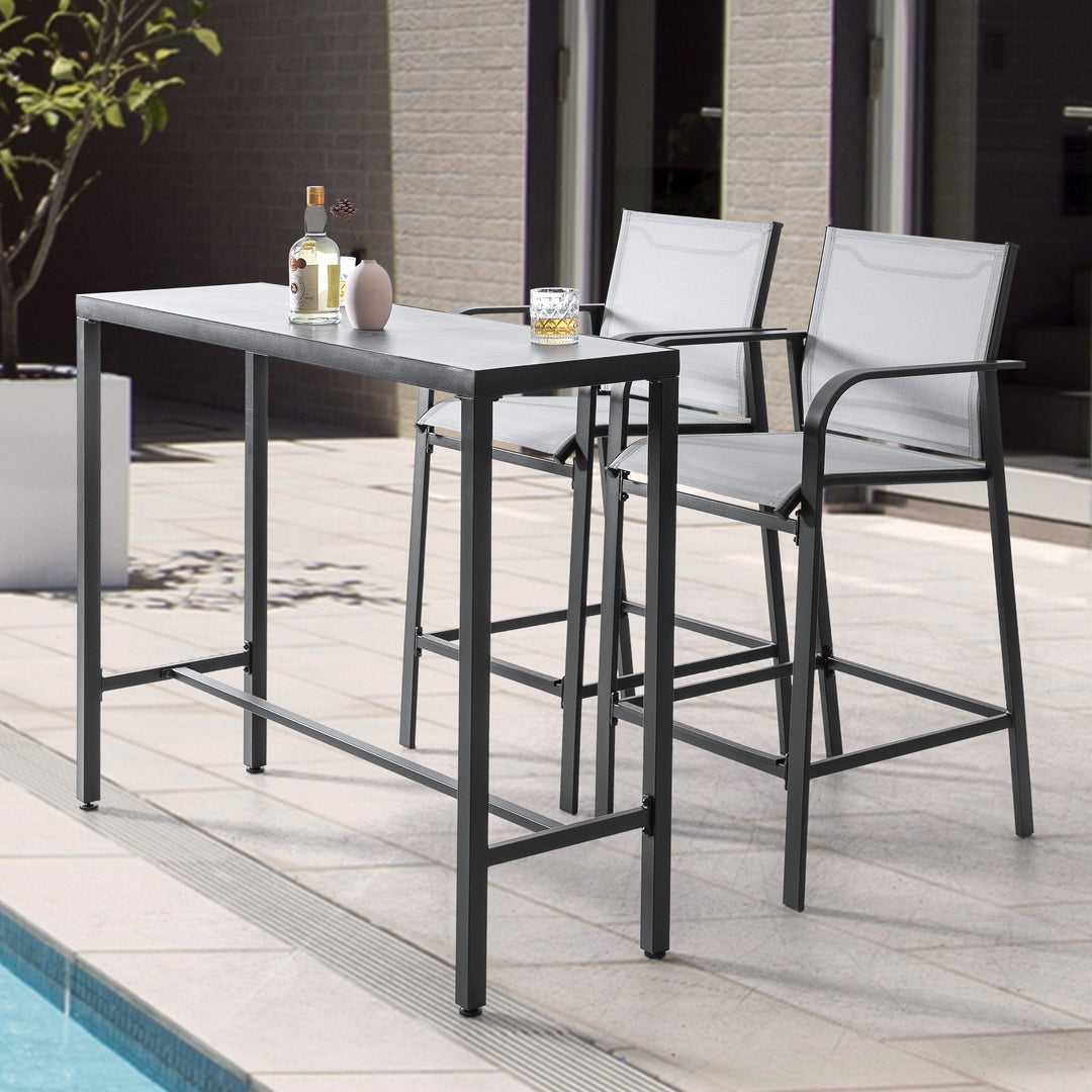 Outdoor Textilene Bar Set with Powder-Coated Iron Frame, Gray