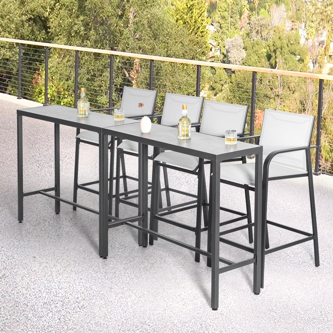 Outdoor Textilene Bar Set with Powder-Coated Iron Frame, Gray