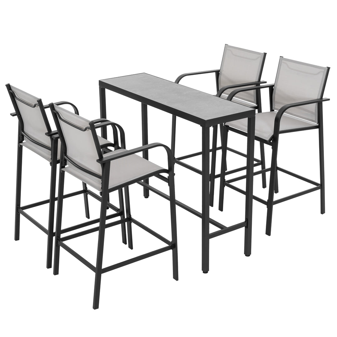 Outdoor Textilene Bar Set with Powder-Coated Iron Frame, Gray